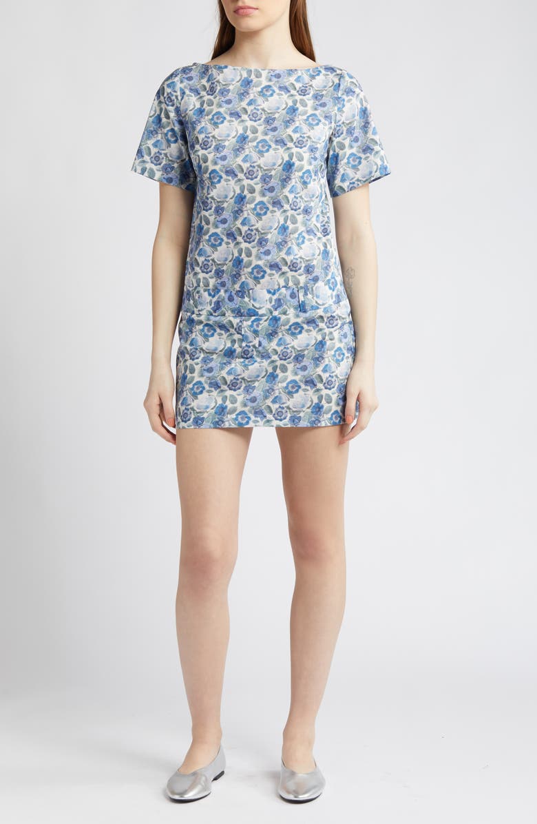 COMING OF AGE x Liberty London Heidi Rose Print Drop Waist Minidress, Main, color, Heidi Rose Blue