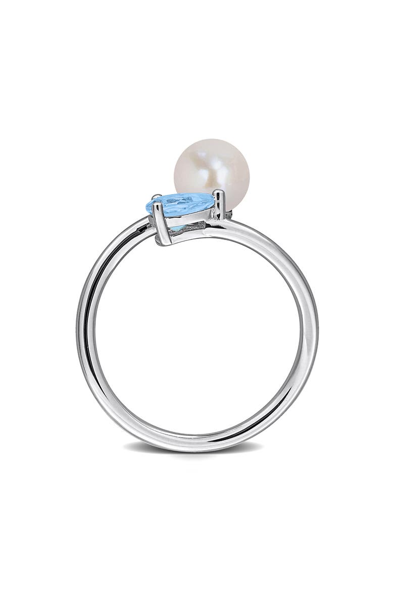 6-6.5mm Cultured Freshwater Pearl & Stone Bypass Ring, Alternate, color, BLUE/PEARL
