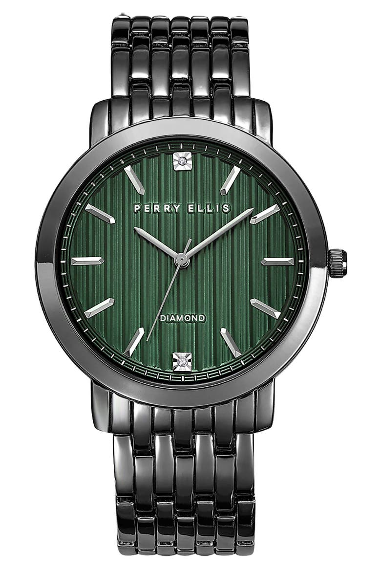 Ultra Thin Stripe Dial Diamond Accent Bracelet Watch, 41mm, Main, color, GUNMETAL