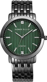 Perry Ellis Ultra Thin Stripe Dial Diamond Accent Bracelet Watch, 41mm