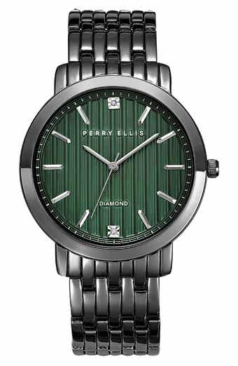 Perry Ellis Ultra Thin Stripe Dial Diamond Accent Bracelet Watch, 41mm