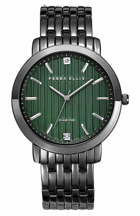 Perry Ellis Ultra Thin Stripe Dial Diamond Accent Bracelet Watch, 41mm