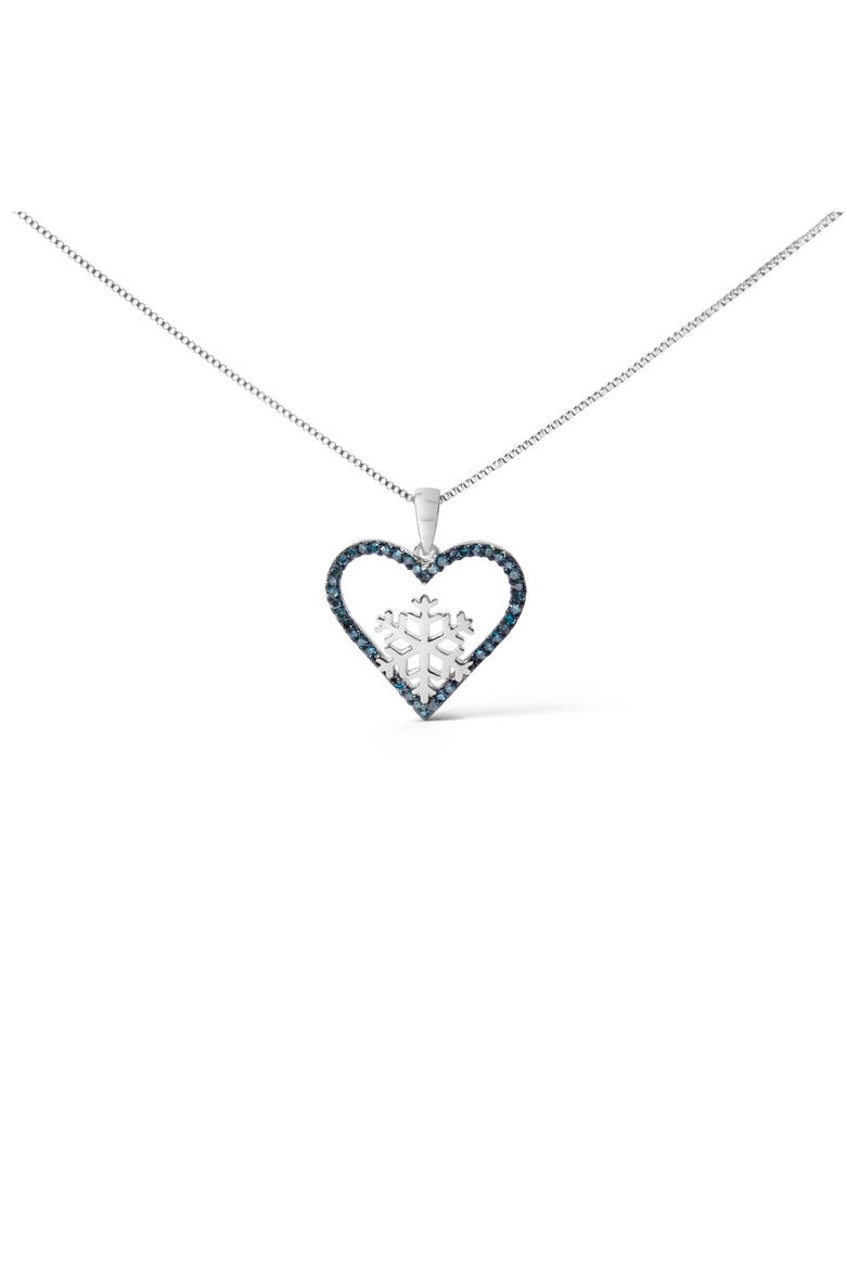 925 Sterling Silver 1/10ct TDW  Blue Treated  Diamond Heart Pendant Necklace, Main, color, Silver