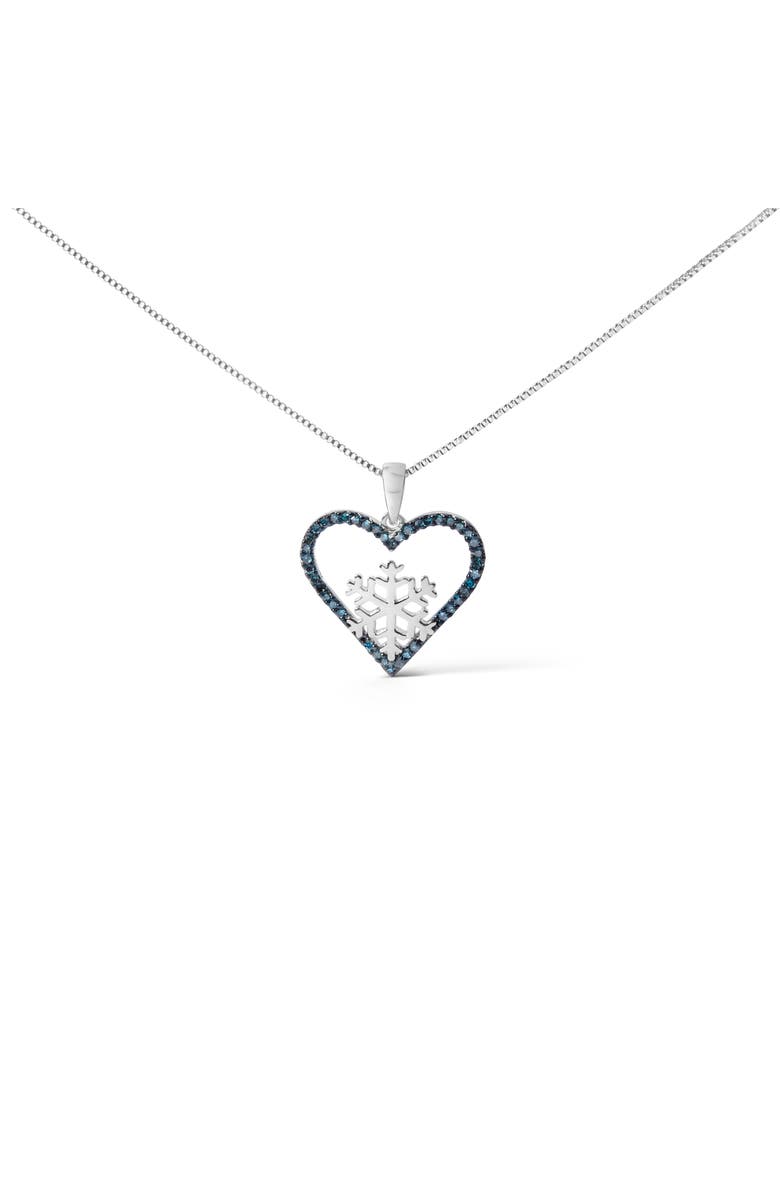 Haus of Brilliance 925 Sterling Silver 1/10ct TDW Blue Treated Diamond Heart Pendant Necklace, Main, color, Silver