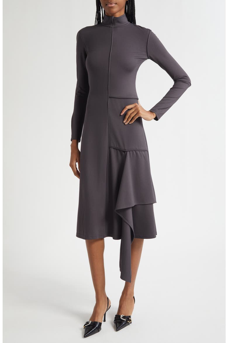 Siham Long Sleeve Fit & Flare Midi Dress, Alternate, color, DARK GREY