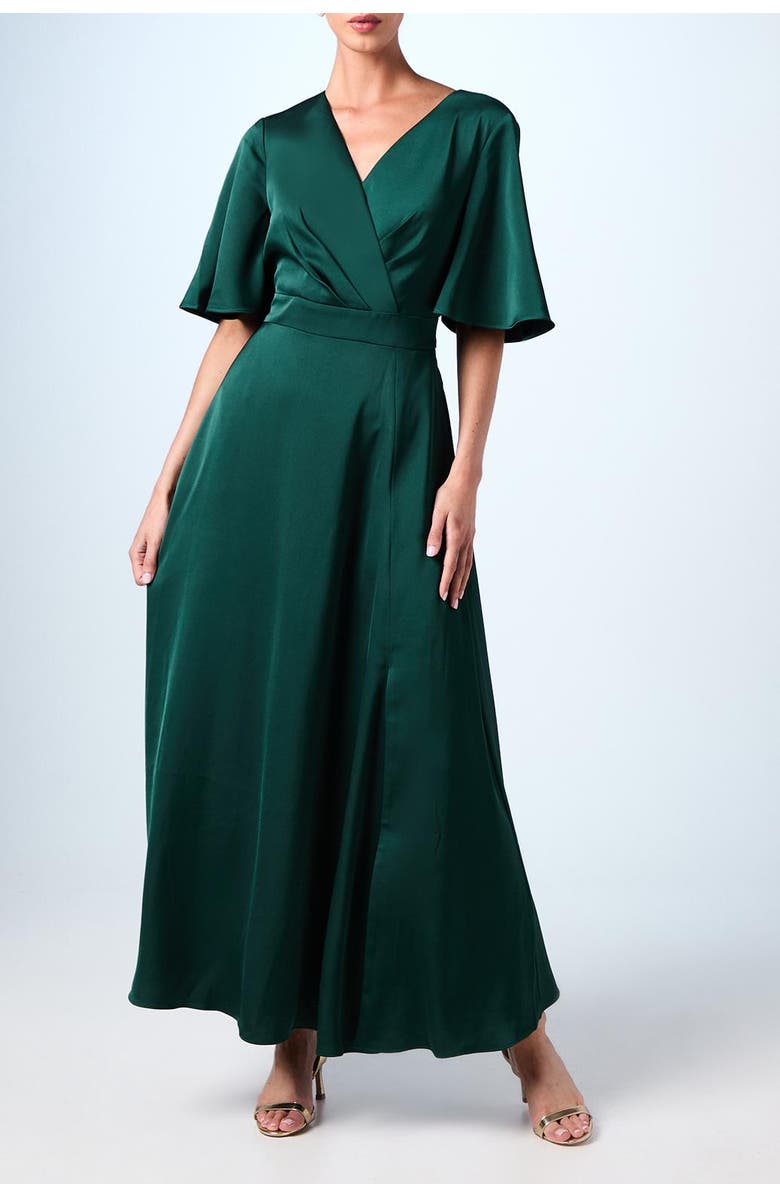 Coast Wrap Satin Maxi Bridesmaids Dress, Alternate, color, Emerald