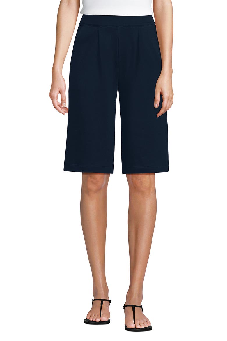 Knit High Rise Pleated 12" Bermuda Shorts, Alternate, color, Radiant Navy