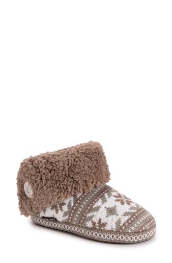 Muk Luks Melinda Faux Fur Indoor/outdoor Slipper Bootie In Gray