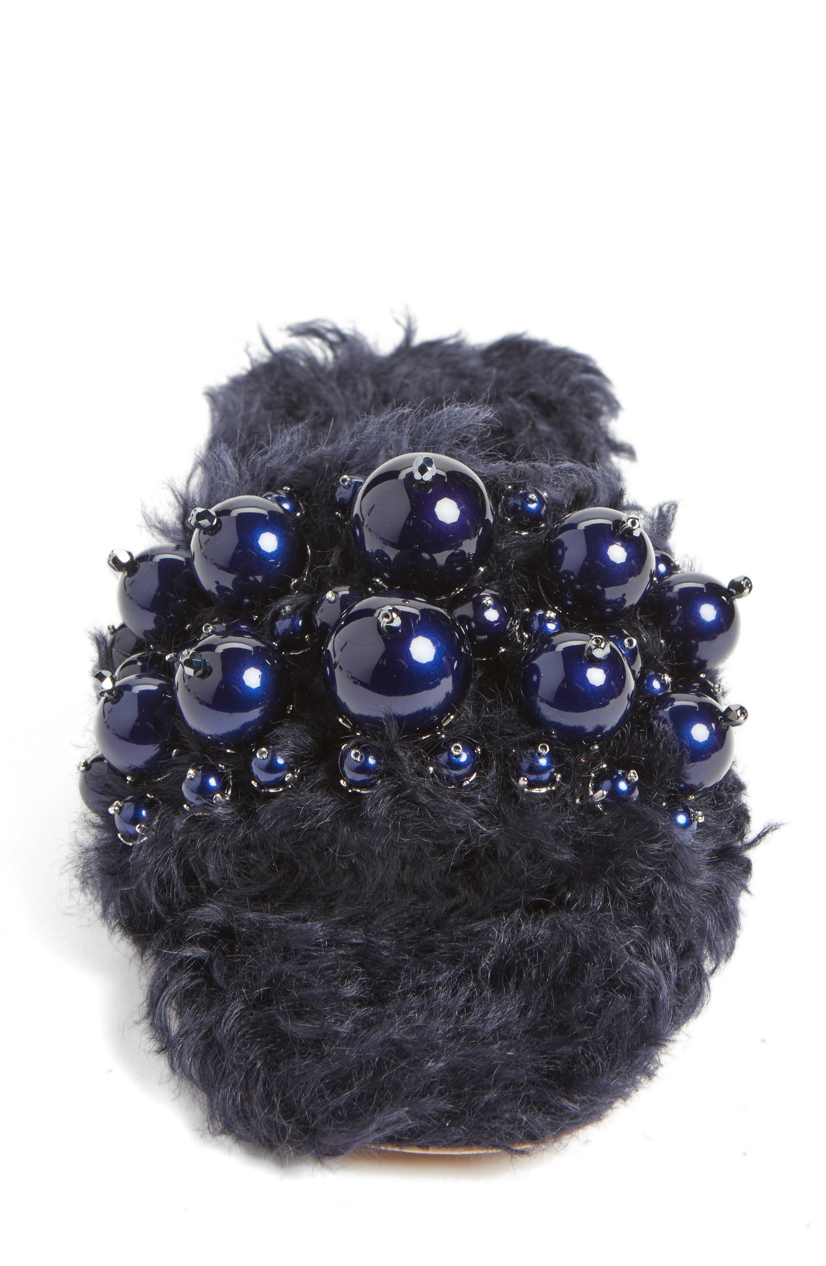 Miu Miu Embellished Faux Fur Slipper, Alternate, color, 