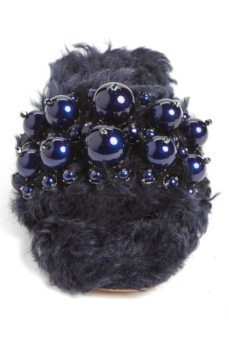 Miu Miu Embellished Faux Fur Slipper, Alternate, color,