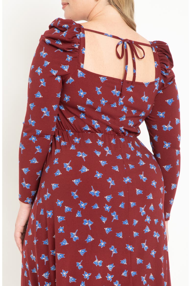 Floral Puff Sleeve Midi Dress, Alternate, color, POPPIES IN THE BLUE