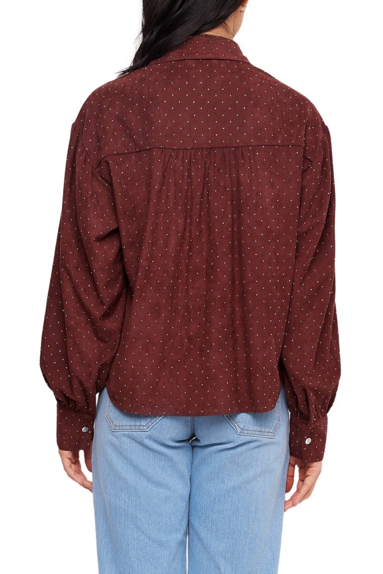 Embellished Faux Suede Shirt, Alternate, color, WINE