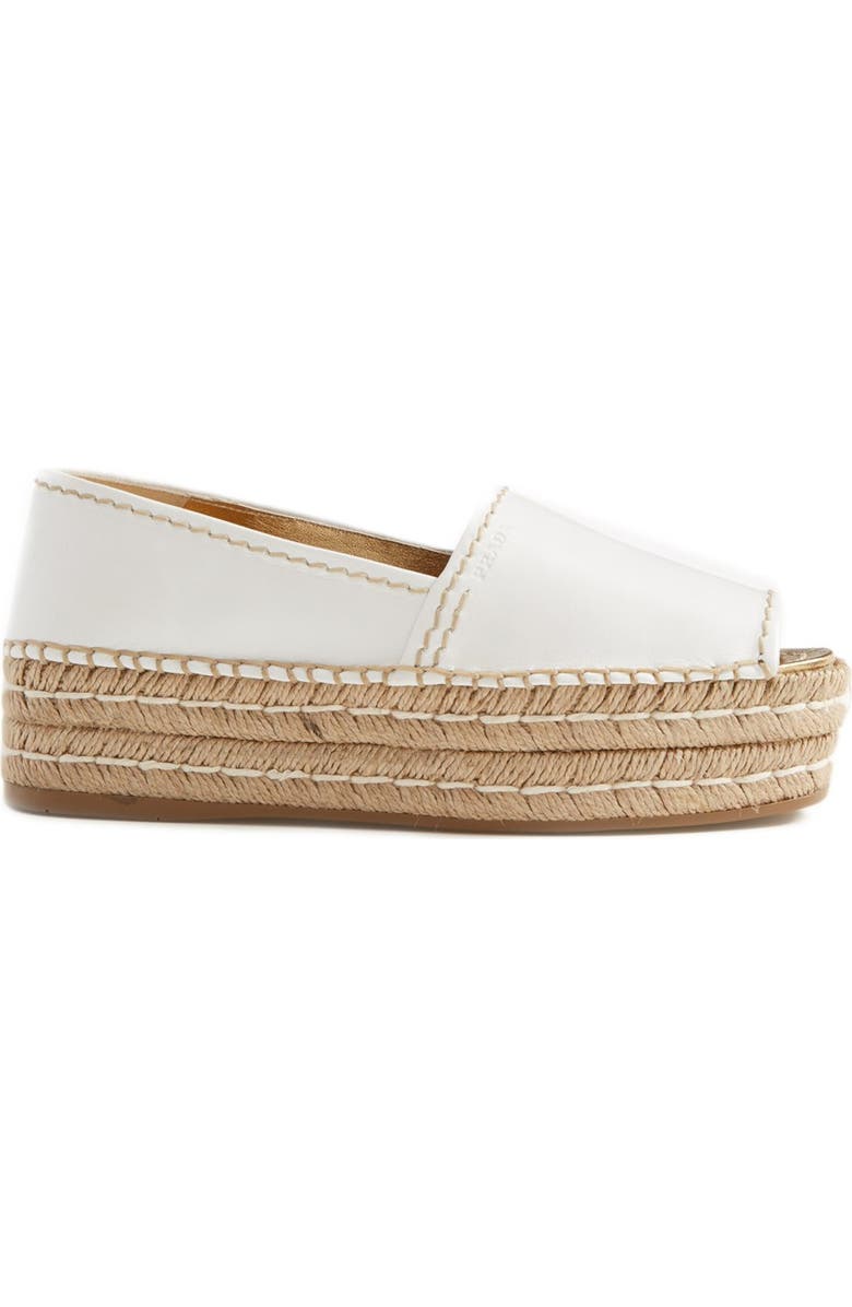 Prada Peep Toe Leather Espadrille, Alternate, color,