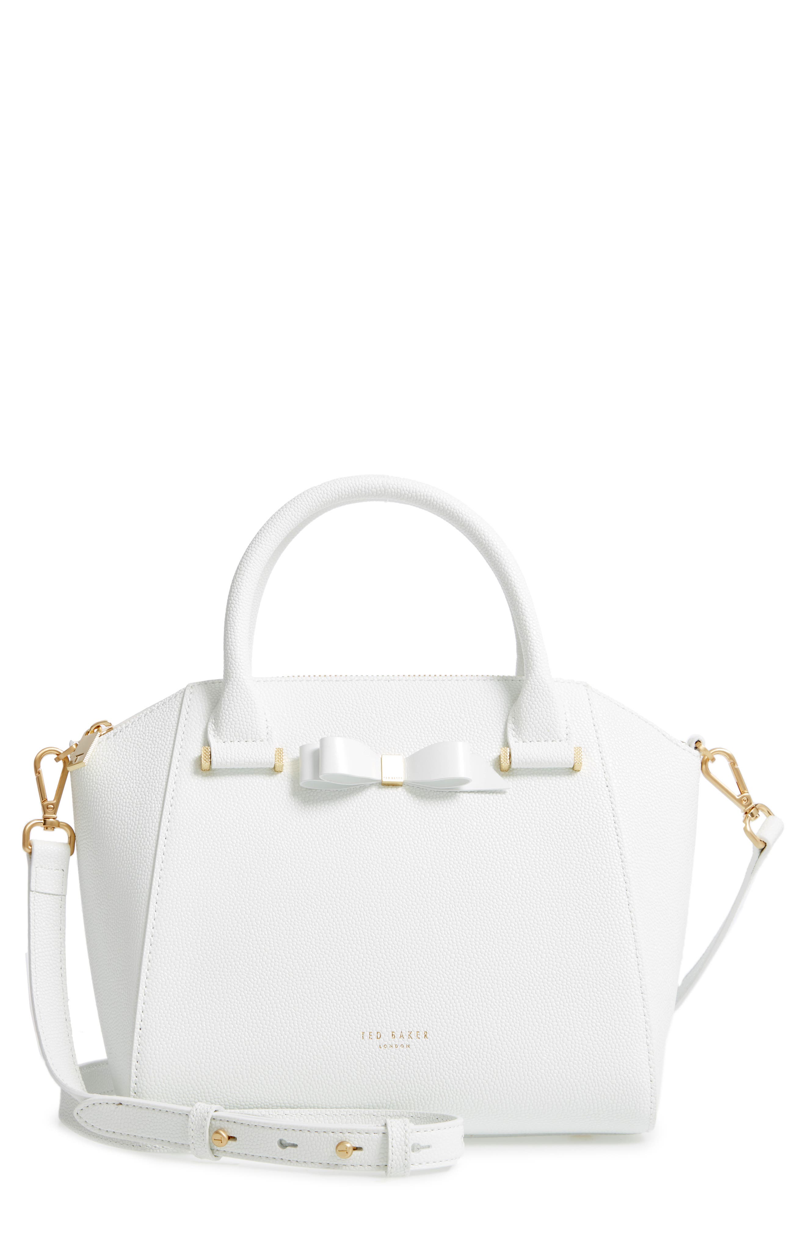 Janne Bow Leather Tote, Main, color, WHITE