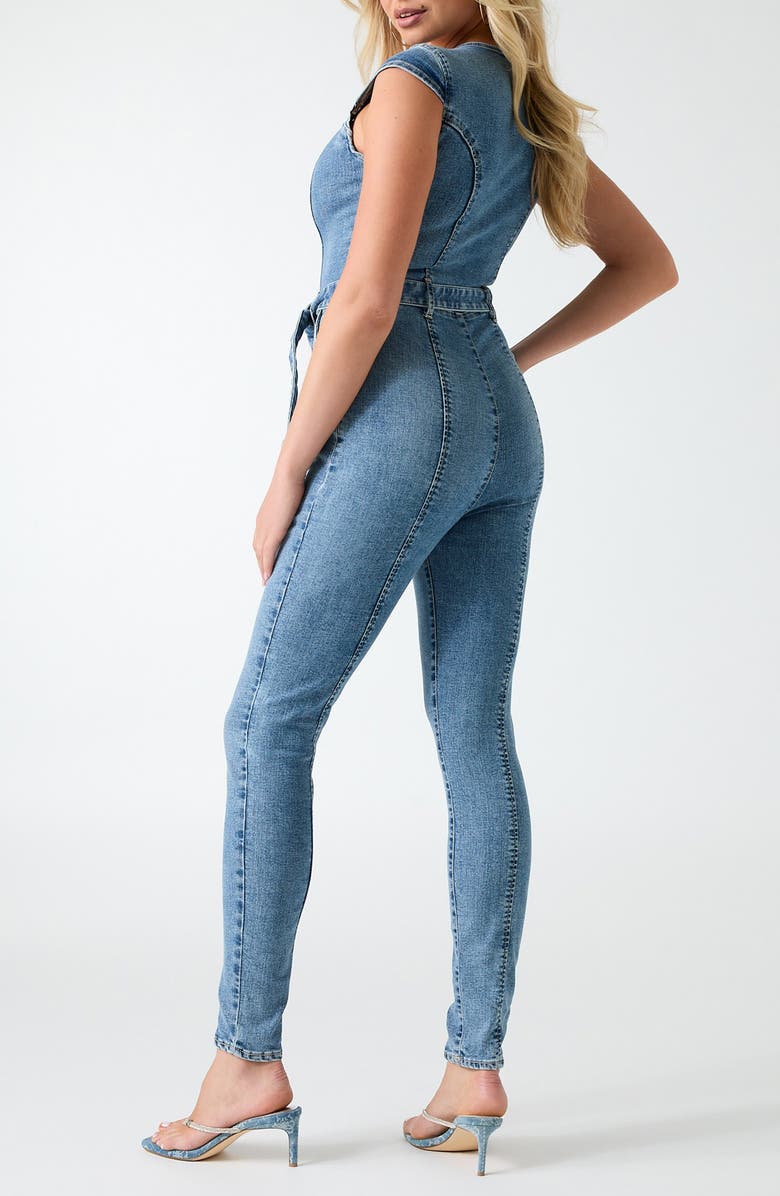 GUESS Cassidy Tie Waist Denim Jumpsuit, Alternate, color, Denim