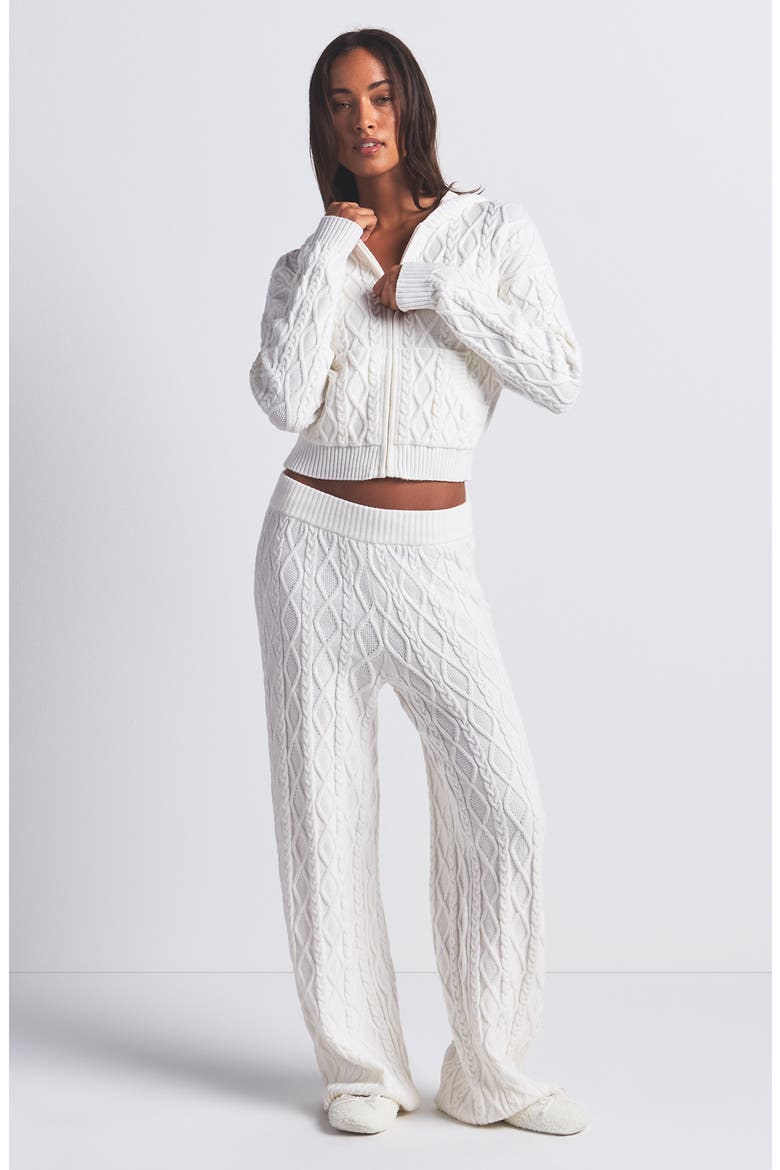 Sweater Knit Shrunken Zip-Up Hoodie, Alternate, color, IVORY