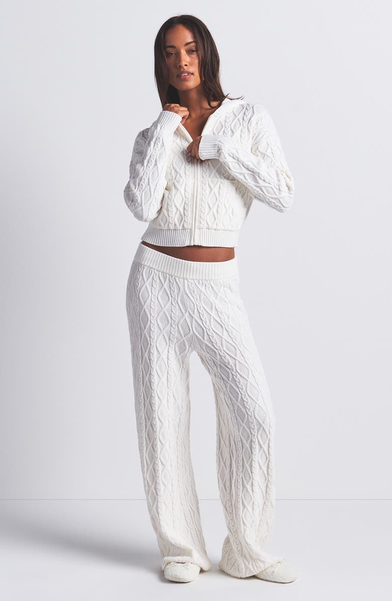 SKIMS Sweater Knit Shrunken Zip-Up Hoodie, Alternate, color, Ivory