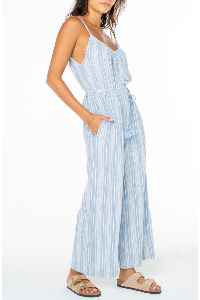 Gale Stripe Linen Blend Jumpsuit, Alternate, color, RIVIERA