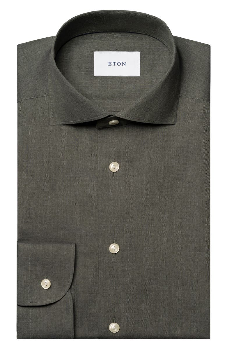 Eton Slim Fit Flannel Dress Shirt, Alternate, color, Dark Green