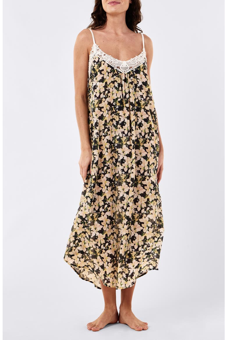 Serena Lace Trim Maxi Nightgown, Alternate, color, DEEP NAVY