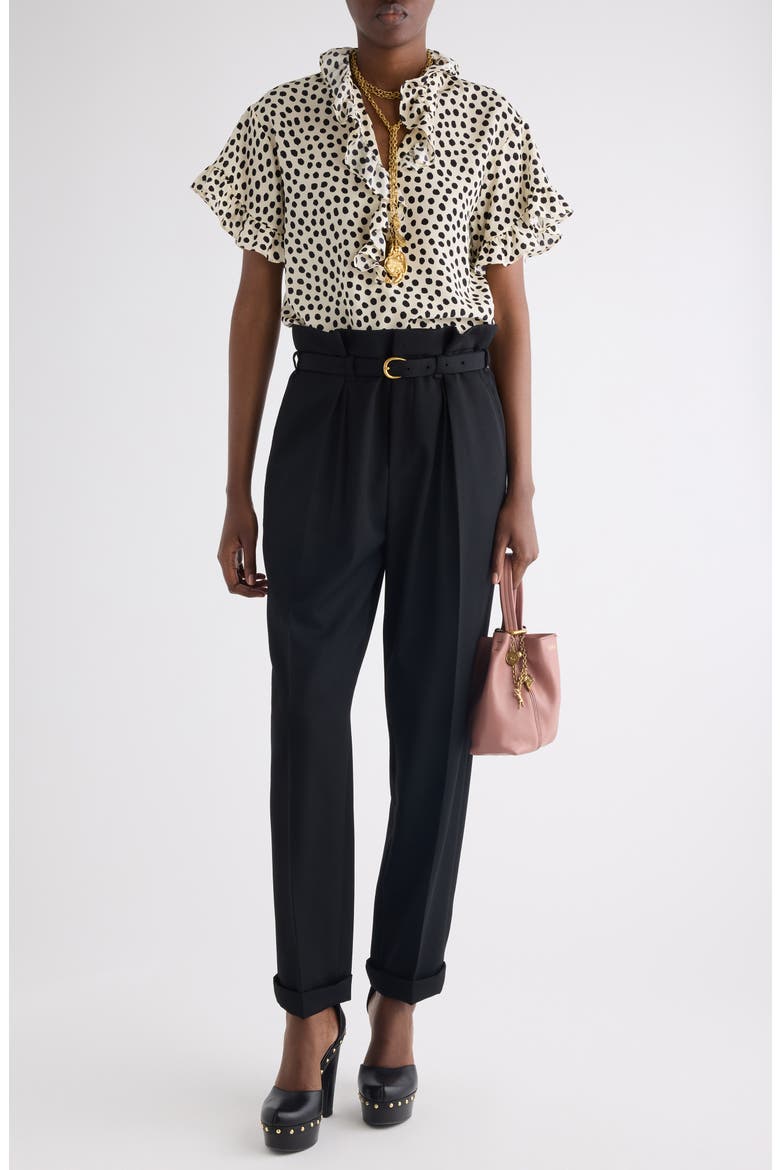 Polka Dot Jacquard Organic Silk Crêpe de Chine Top, Alternate, color, BEIGE - BLACK