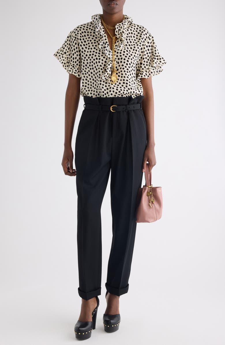 Chloé Belted Paperbag Waist Grain de Poudre Wool Pants, Alternate, color, Black