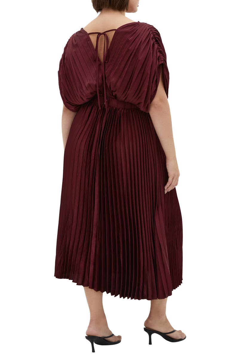 City Chic Henley Pleated Maxi Dress, Alternate, color, Red Burgundy
