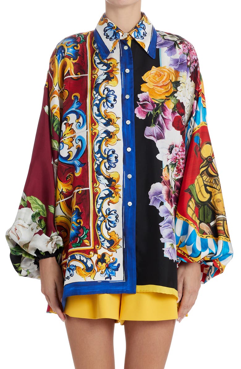 Dolce&Gabbana Mixed Foulard Print Silk Twill Shirt, Main, color, 