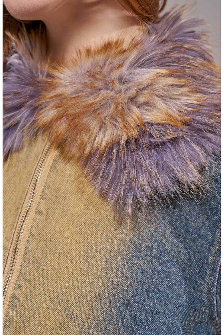 Coralyn Denim Jacket with Faux Fur Collar, Alternate, color, DENIM MULTI