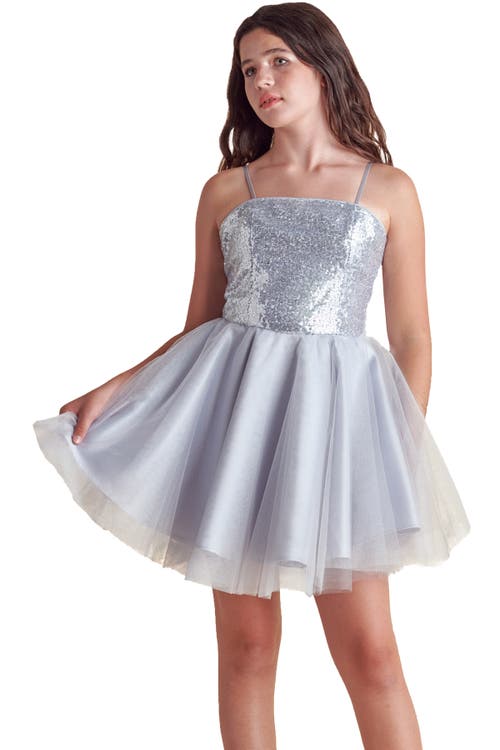 Un Deux Trois Girl's Sequin & Tulle Mini Dress In Gray