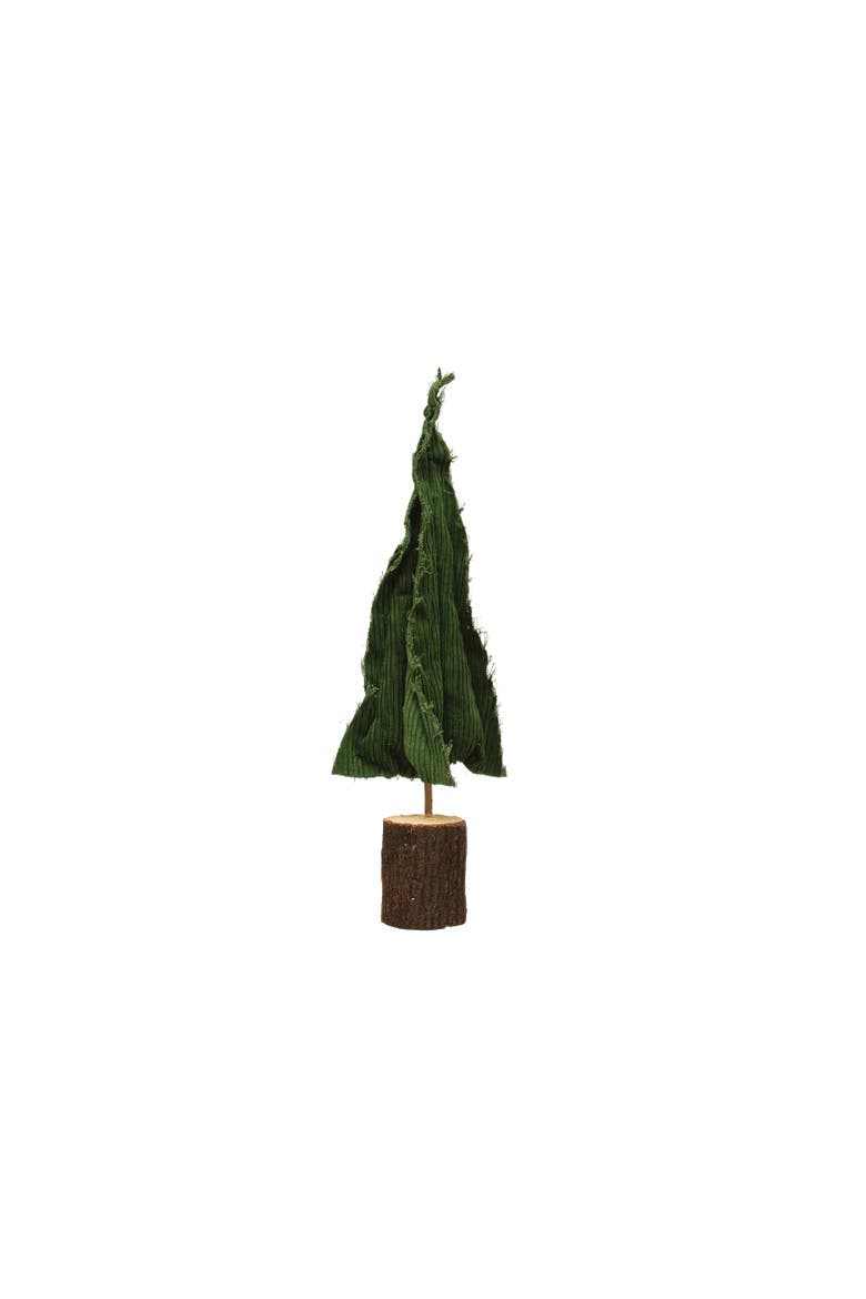 Corduroy Tree with Wood Slice Base, Green, Main, color, Green