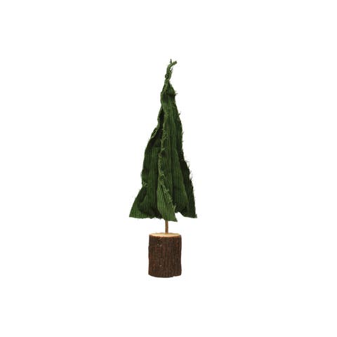 Corduroy Tree with Wood Slice Base, Green