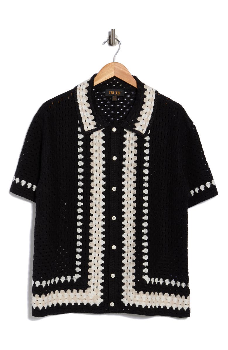 TRUTH Crochet Button-Up Shirt, Main, color, Black/ Neutral Combo