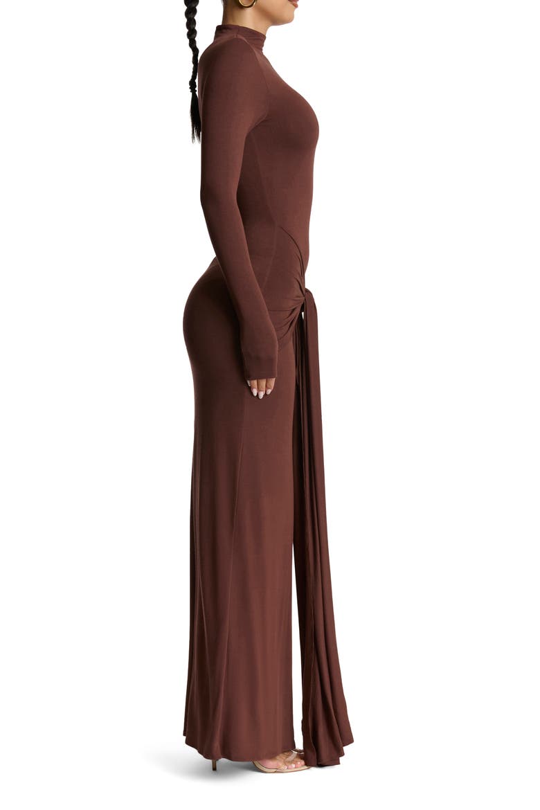 Tie Front Long Sleeve Maxi Dress, Alternate, color, CHOCLATE