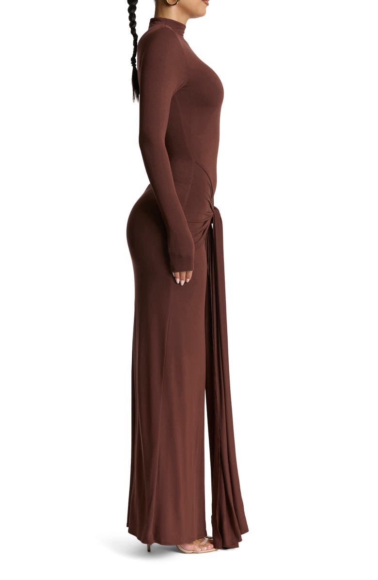 Naked Wardrobe Tie Front Long Sleeve Maxi Dress, Alternate, color, Choclate