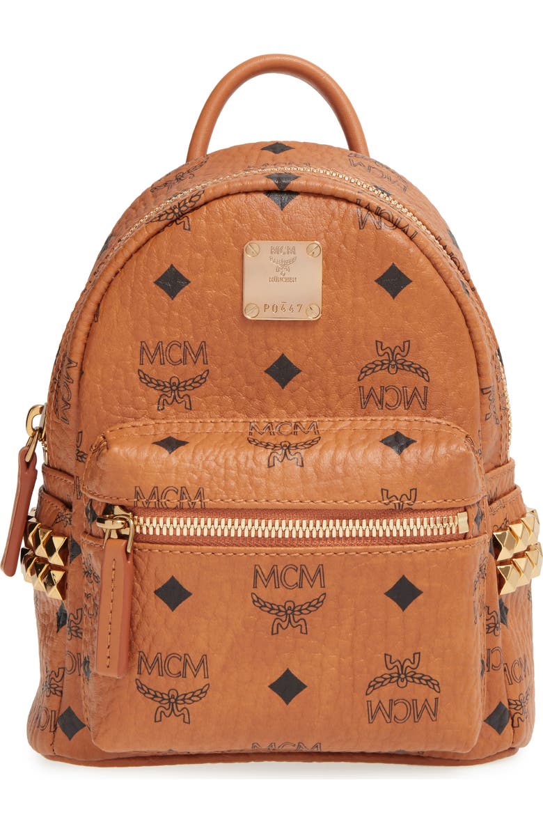 MCM X-Mini Stark Side Stud Convertible Backpack, Main, color, Cognac