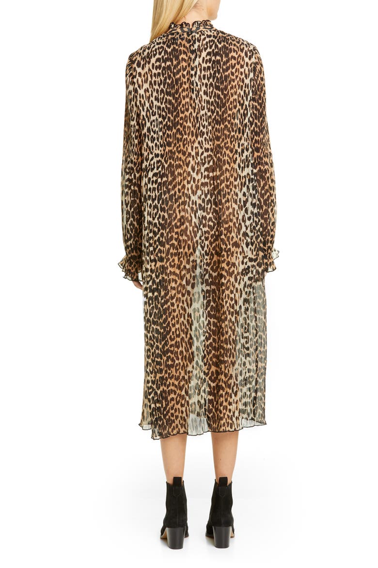 Leopard Print Sheer Georgette Long Sleeve Midi Dress, Alternate, color, LEOPARD