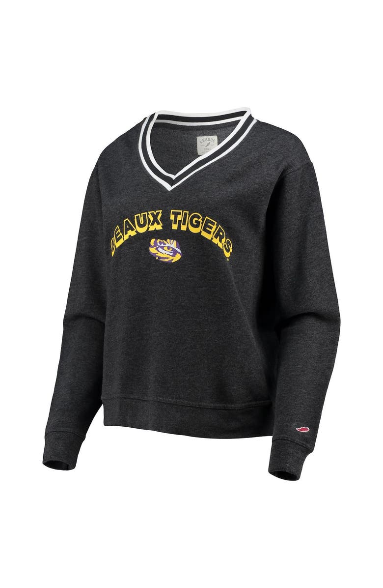 LEAGUE COLLEGIATE WEAR Women's League Collegiate Wear Heathered Black LSU Tigers Victory Springs Tri-Blend V-Neck Pullover Sweatshirt, Alternate, color, 