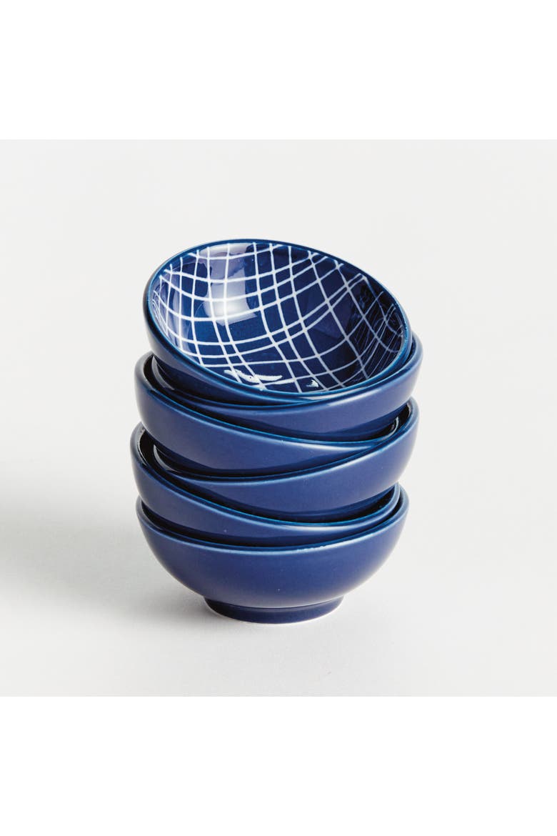 Stria Weaves Dip Bowls, Set of 6 - Dark Blue/White, Ceramic, Alternate, color, Blue