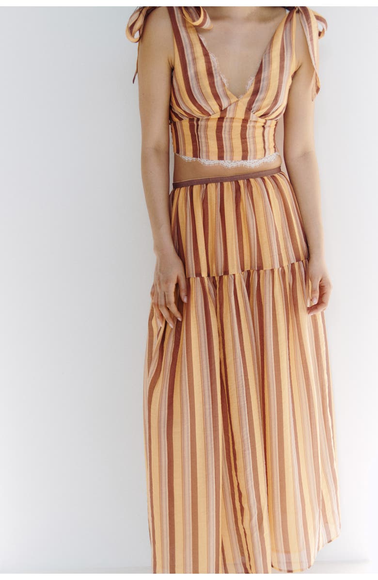 H&M Gathered Skirt, Alternate, color, Beige/Striped