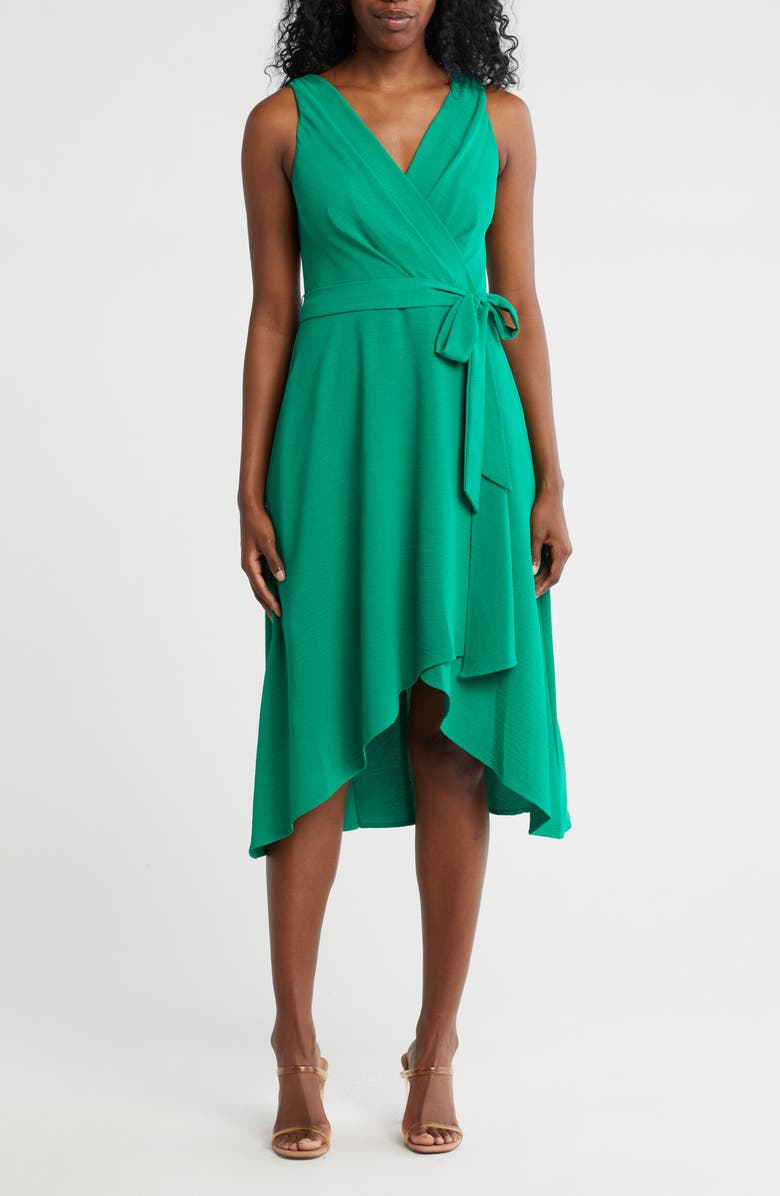 Connected Apparel Tie Belt Faux Wrap High-Low Dress, Main, color, 