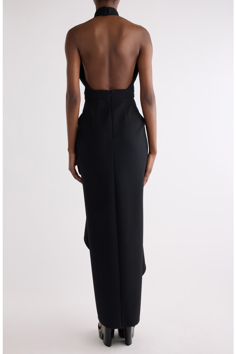 Draped Stretch Wool Blend Halter Dress, Alternate, color, BLACK