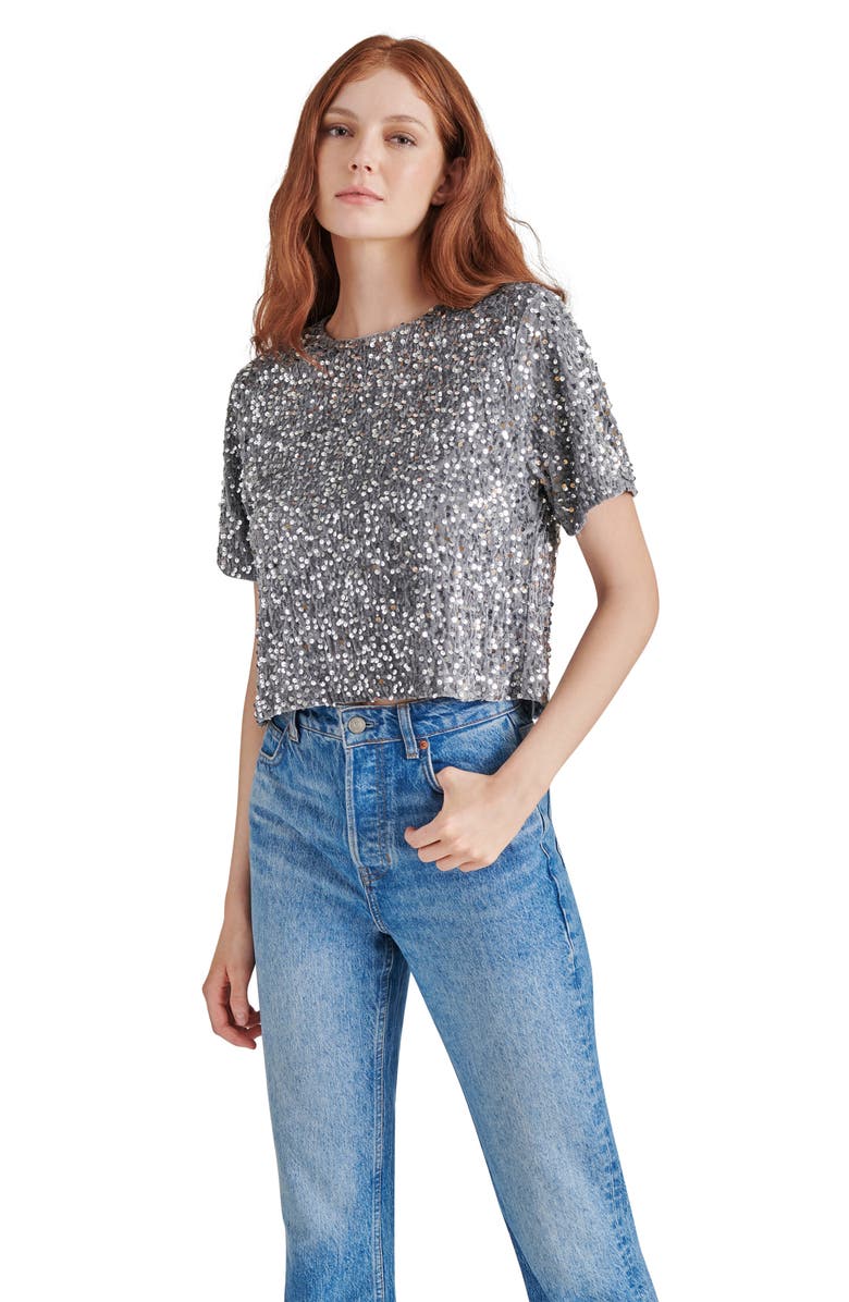 Steve Madden Cressa Sequin T-Shirt, Alternate, color, Grey