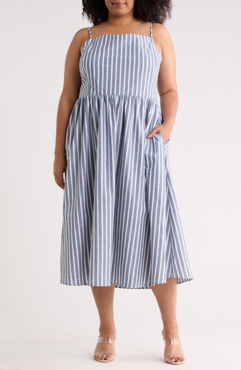 Stripe Fit & Flare Midi Dress