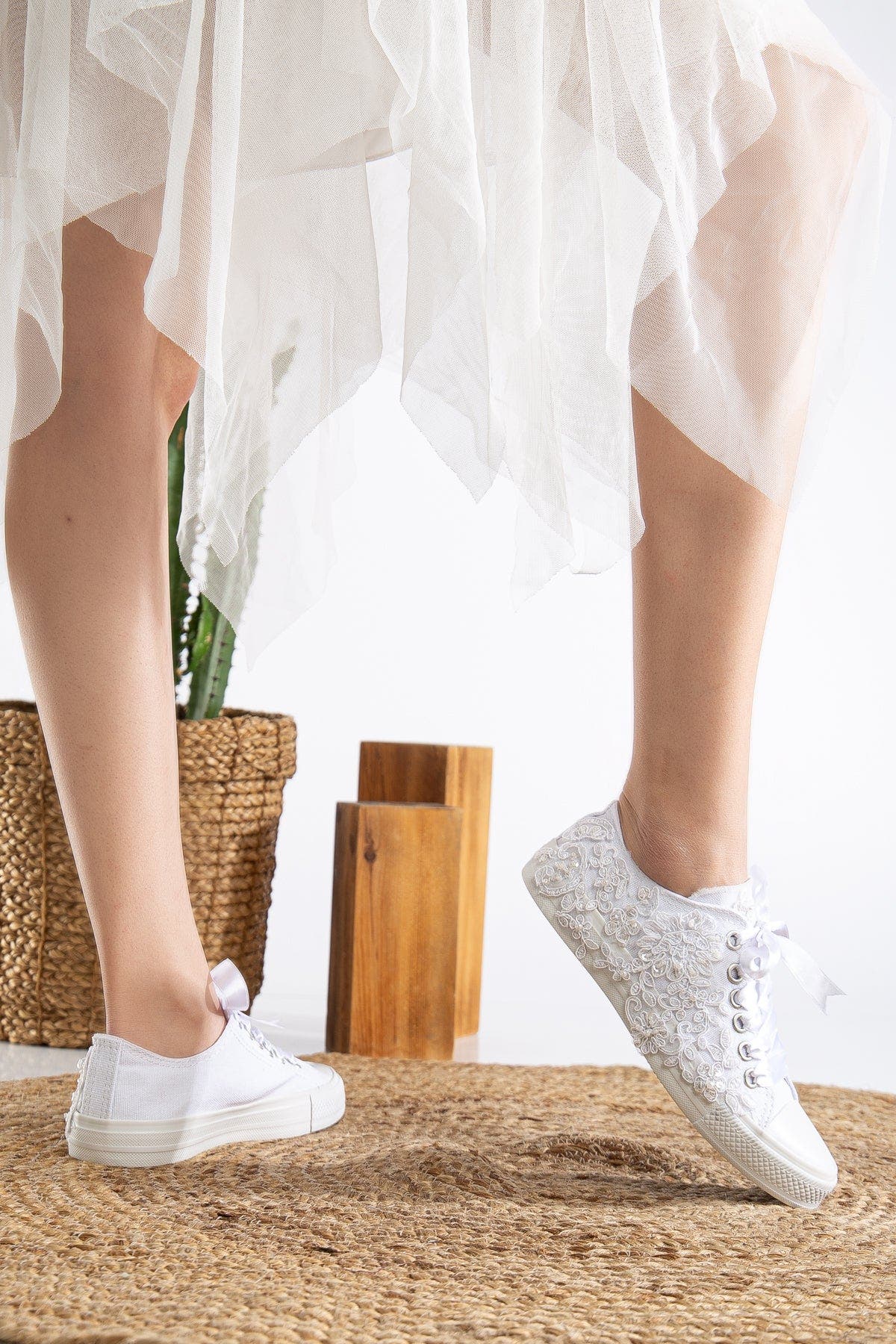 Forever & Always Shoes Shelby Lace White Bridal Sneakers, Alternate, color, White