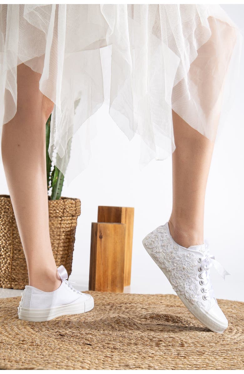 Forever & Always Shoes Shelby Lace White Bridal Sneakers, Alternate, color, White