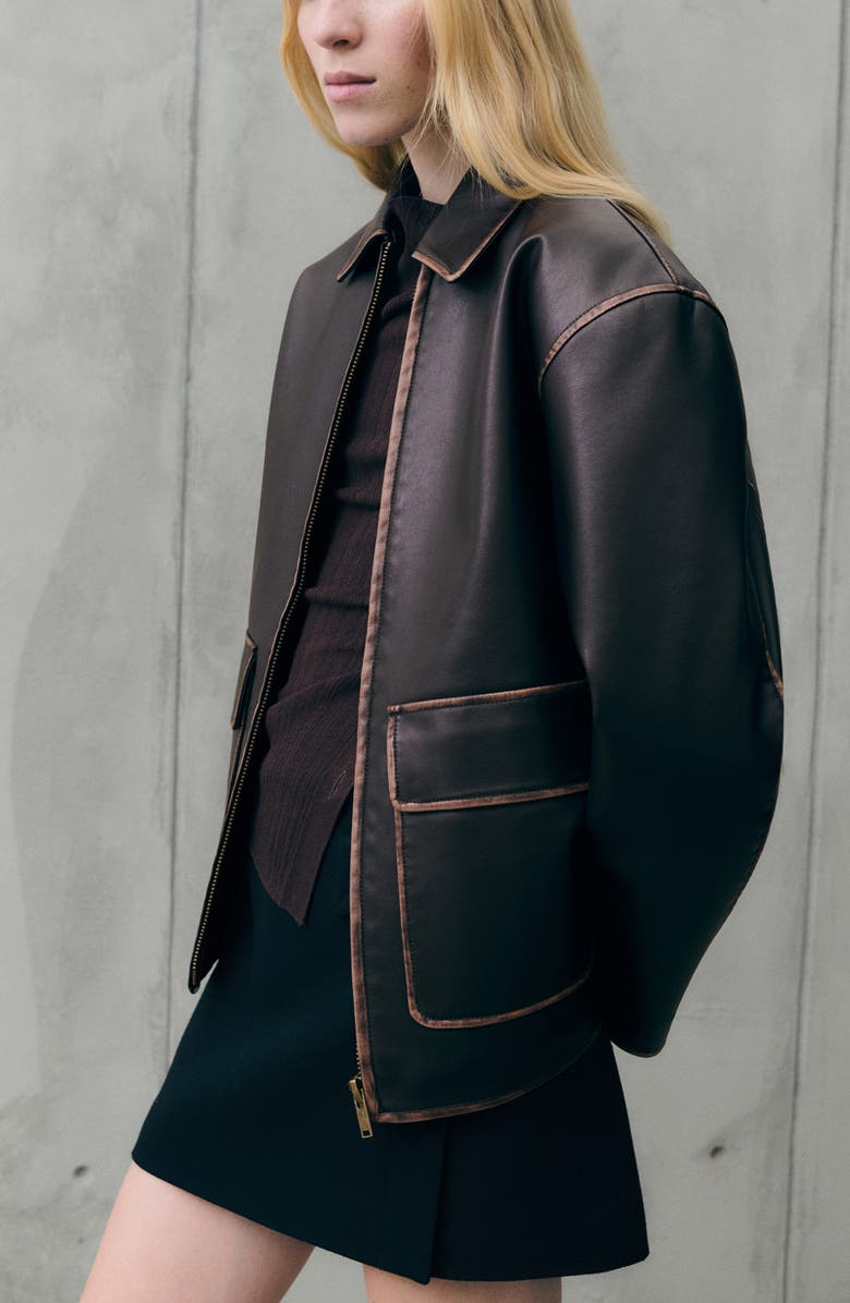 MANGO Oversize Faux Leather Jacket, Alternate, color,