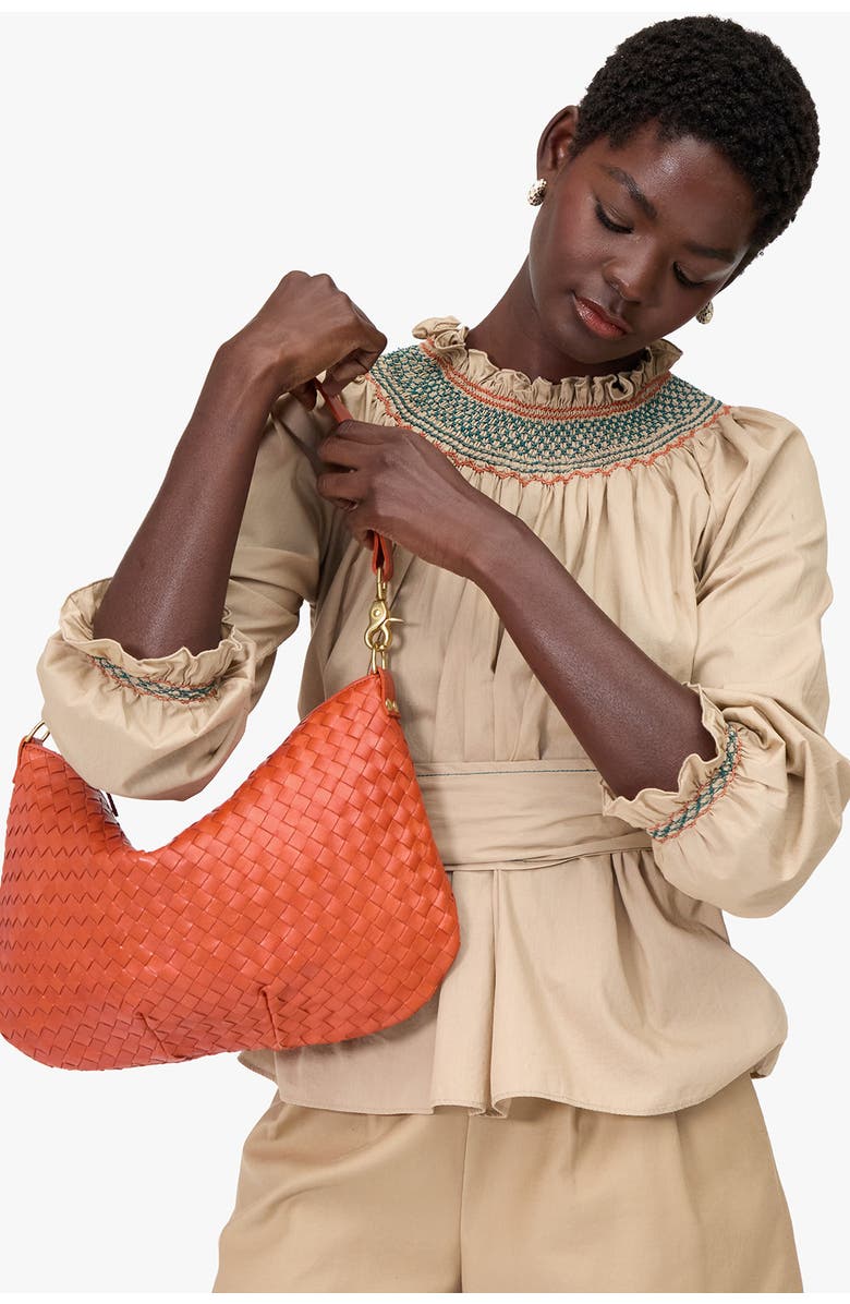 Clare V. Medium Moyen Woven Leather Messenger Bag, Alternate, color, Saltillo