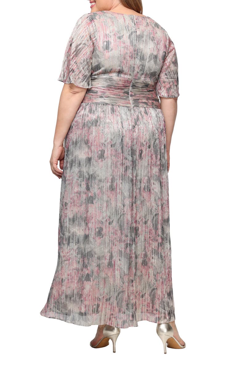 SL FASHIONS Metallic Floral Gown, Alternate, color, Beige Multi