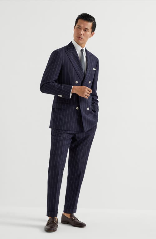 Brunello Cucinelli Chalk Stripe Trousers In Blue
